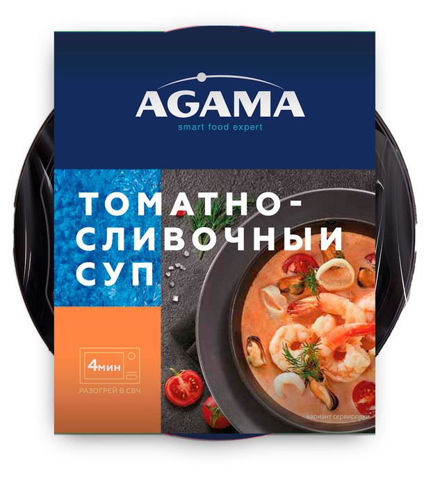Готовое блюдо Agama Суп томатно-сливочный с морепродуктами замороженный, 250 г