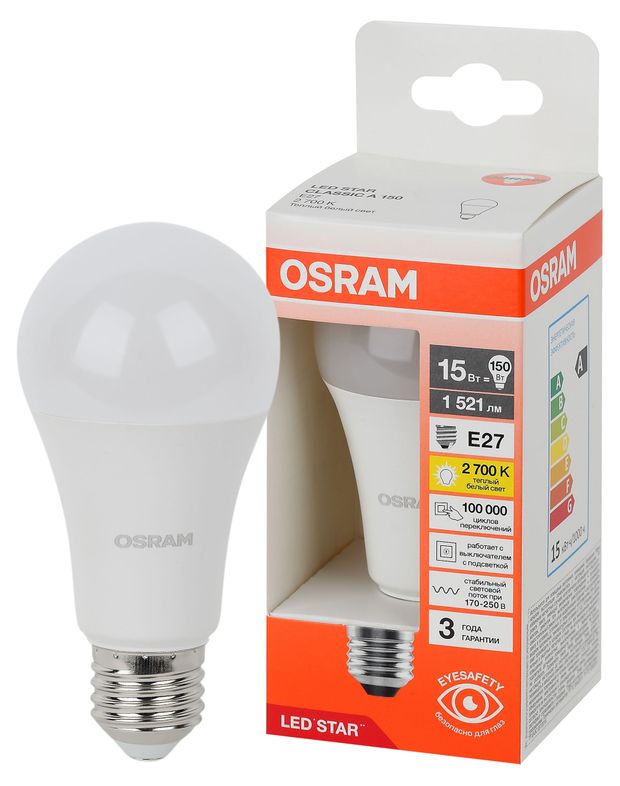 Лампа Osram LED STAR груша 15W E27 теплый белый свет, 1 шт