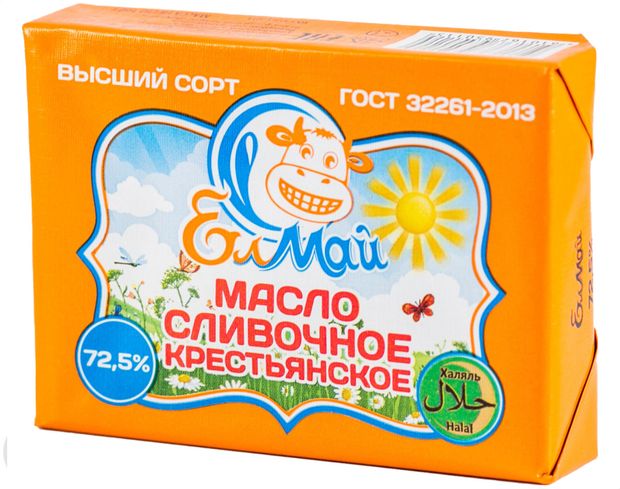 Масло сливочное Елмай Крестьянское халяль 72,5% БЗМЖ, 160 г