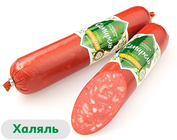 Колбаса полукопченая Самирель Сервелат Уральский из конины и курицы халяль, 350 г