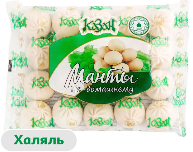 Манты мясные Казан По-домашнему с говядиной и курицей халяль замороженные 800 г 300₽