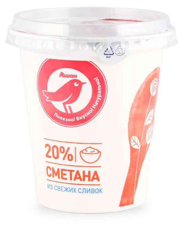 Сметана АШАН Красная птица из свежих сливок 20 ГОСТ БЗМЖ 300 г 90₽