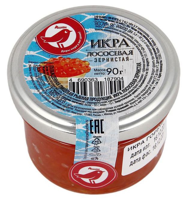 Икра АШАН Красная птица лососевая зернистая 90 г 750₽