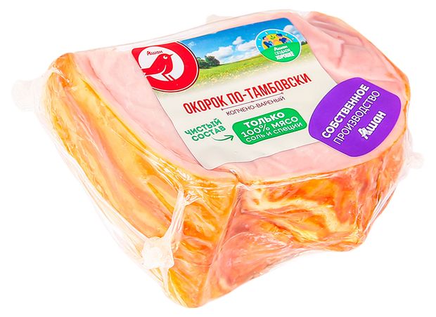 Окорок свиной копчено-вареный АШАН Красная птица По-Тамбовски 06 кг 700₽
