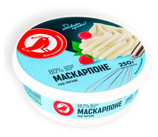 Сыр мягкий сливочный Маскарпоне АШАН Красная птица БЗМЖ 80 250 г 230₽
