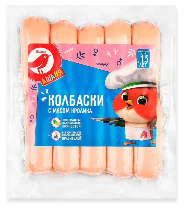 Колбаски АШАН Красная птица Ашаня мини с мясом кролика 180 г 290₽