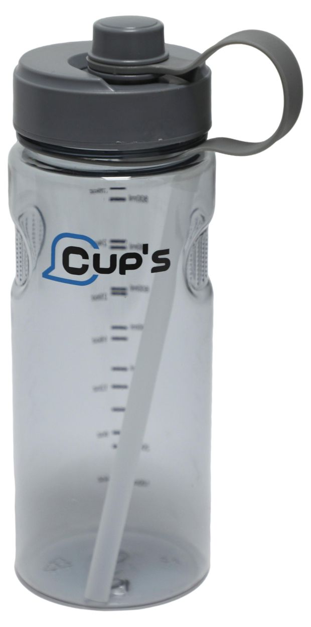 Бутылка для фитнеса Cup's с трубочкой серая, 1 л