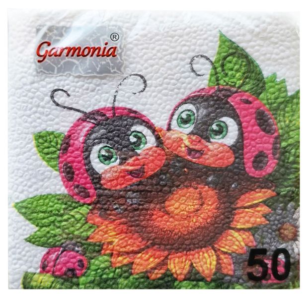 Салфетки бумажные Garmonia Божьи коровки 1 слой 24х24 см, 50 л