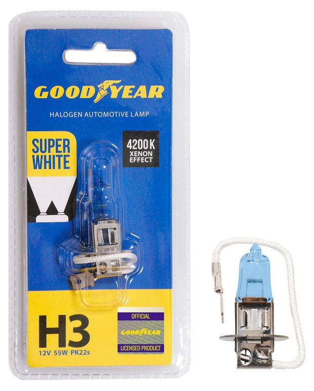 Лампа галогенная автомобильная Goodyear Н3 12V 55W PK22s Super White