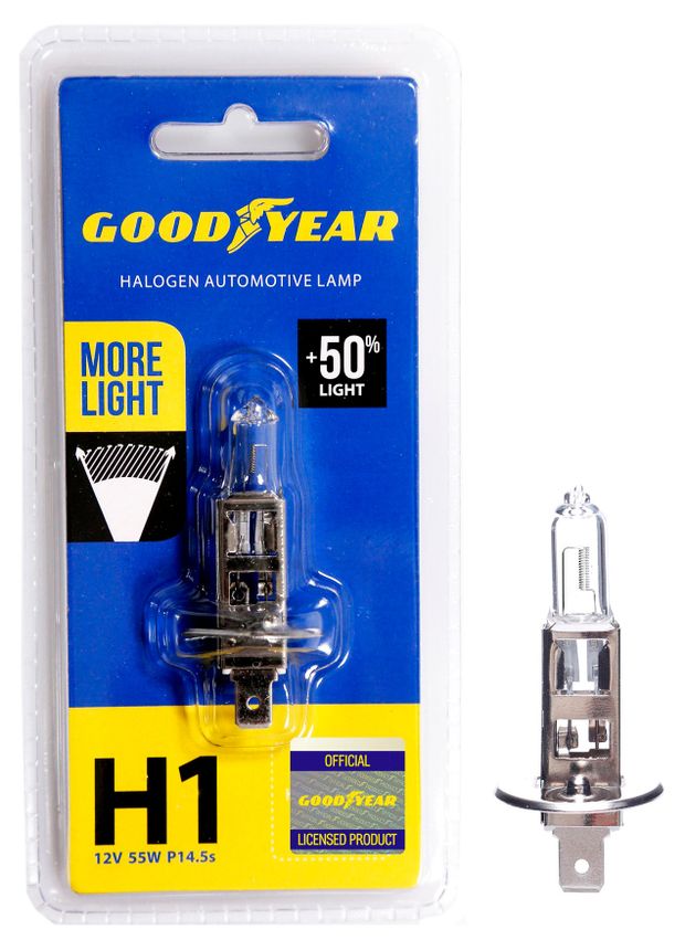 Лампа галогенная автомобильная Goodyear Н1 12V 55W P14,5s More Light