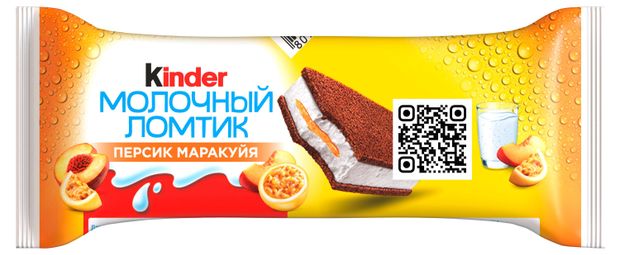 Пирожное бисквитное Kinder Снек Молочный ломтик с манго и персиком охлажденное Германия, 28 г