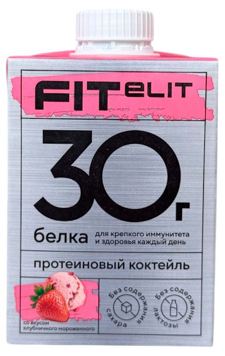 Коктейль молочный FITelit ультрапастеризованный обезжиренный высокобелковый со вкусом клубничного мороженого 500 г 145₽