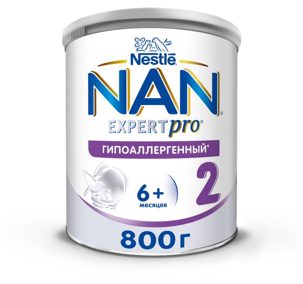 Смесь сухая молочная NAN Гипоаллергенный 2 OPTIPRO с 6 мес БЗМЖ 800 г 2000₽