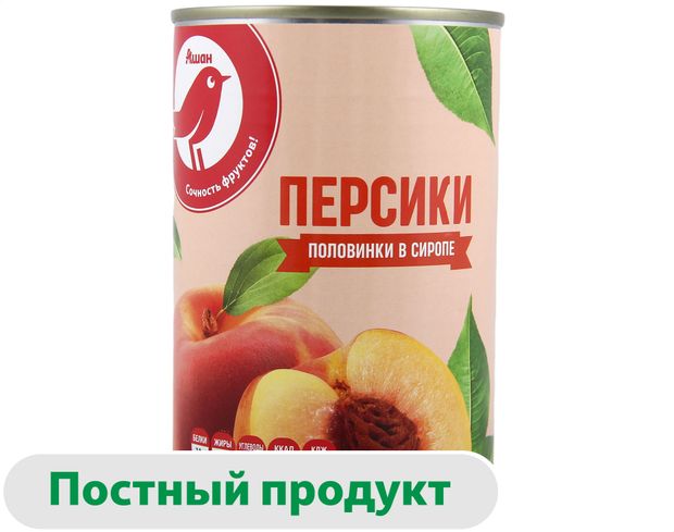 Персики консервированные АШАН Красная птица половинки в сиропе Китай 425 мл 120₽