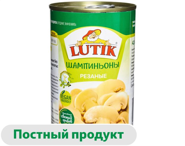 Шампиньоны LUTIK резаные маринованные 425 мл 135₽