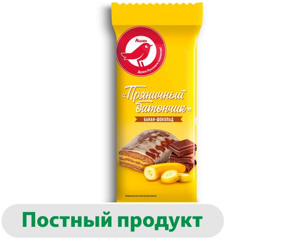Батончик пряничный АШАН Красная птица банан-шоколад, 90 г