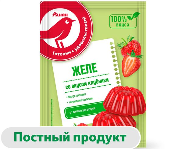 Желе быстрого приготовления АШАН Красная птица со вкусом клубники, 50 г