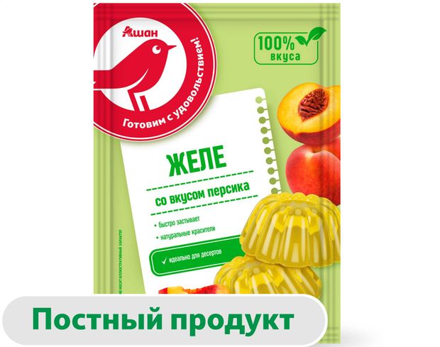 Желе быстрого приготовления АШАН Красная птица со вкусом персика, 50 г