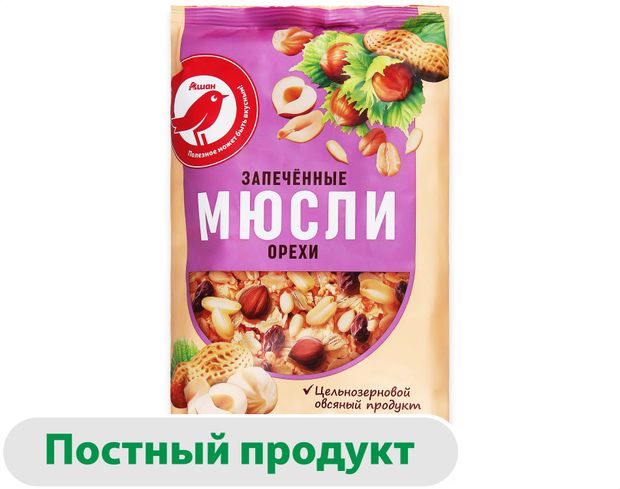 Мюсли запеченные АШАН Красная птица орехи, 750 г