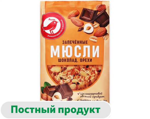 Мюсли запеченные АШАН Красная птица шоколад орехи 750 г 230₽