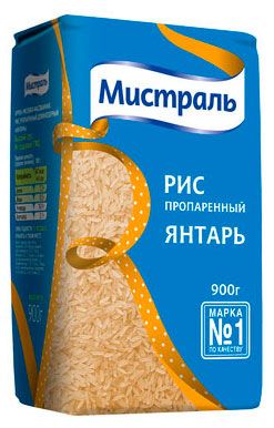 Рис пропаренный Мистраль Янтарь длиннозерный 900 г 240₽