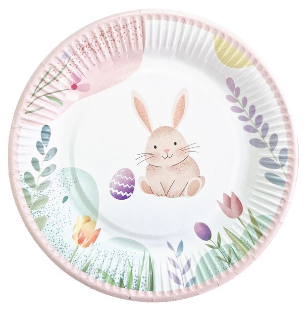 Тарелка одноразовая бумажная кролик пасхальный Пасха 23см, 6 шт