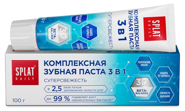 Зубная паста Splat Daily Супер свежесть 3в1 без фтора халяль 100 г 160₽