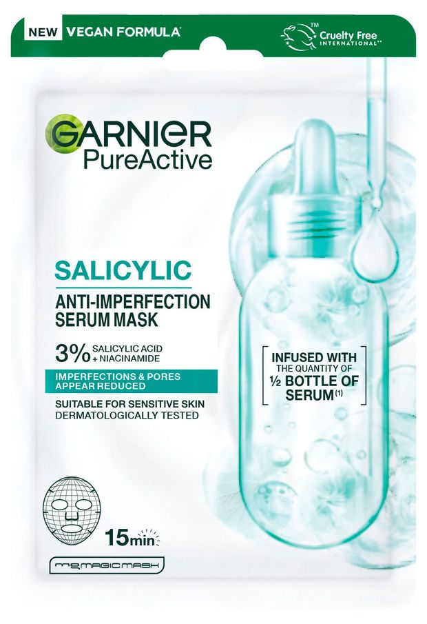 Маска тканевая для лица Garnier Salicylic против несовершенств кожи Китай 15 мл 260₽