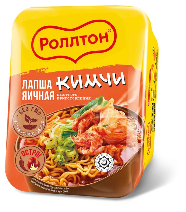 Лапша быстрого приготовления Роллтон яичная со вкусом кимчи Халяль 90 г 60₽