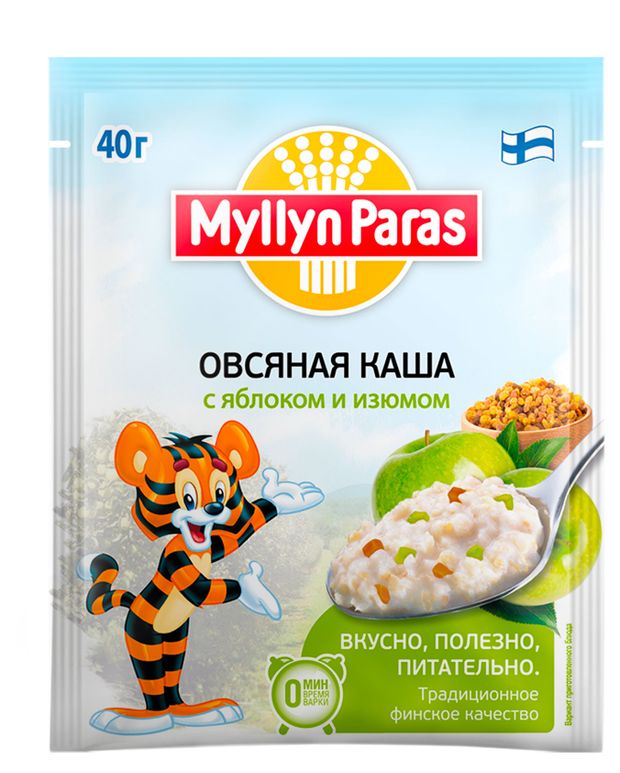 Каша моментального приготовления Myllyn Paras Тигренок Овсяная с яблоком и изюмом, 40 г