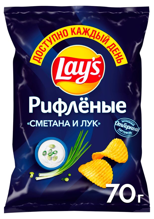 Чипсы картофельные Lays Рифленые сметана и лук 70 г 110₽
