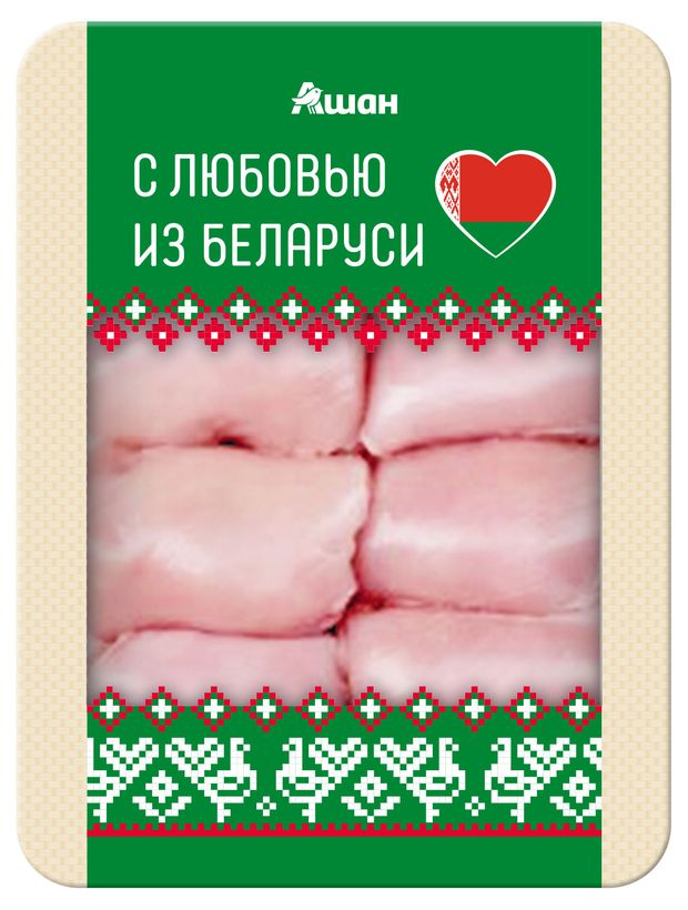 Мякоть бедра цыпленка-бройлера Ашан красная птица с любовью из Беларуси охлажденная 750 г 370₽
