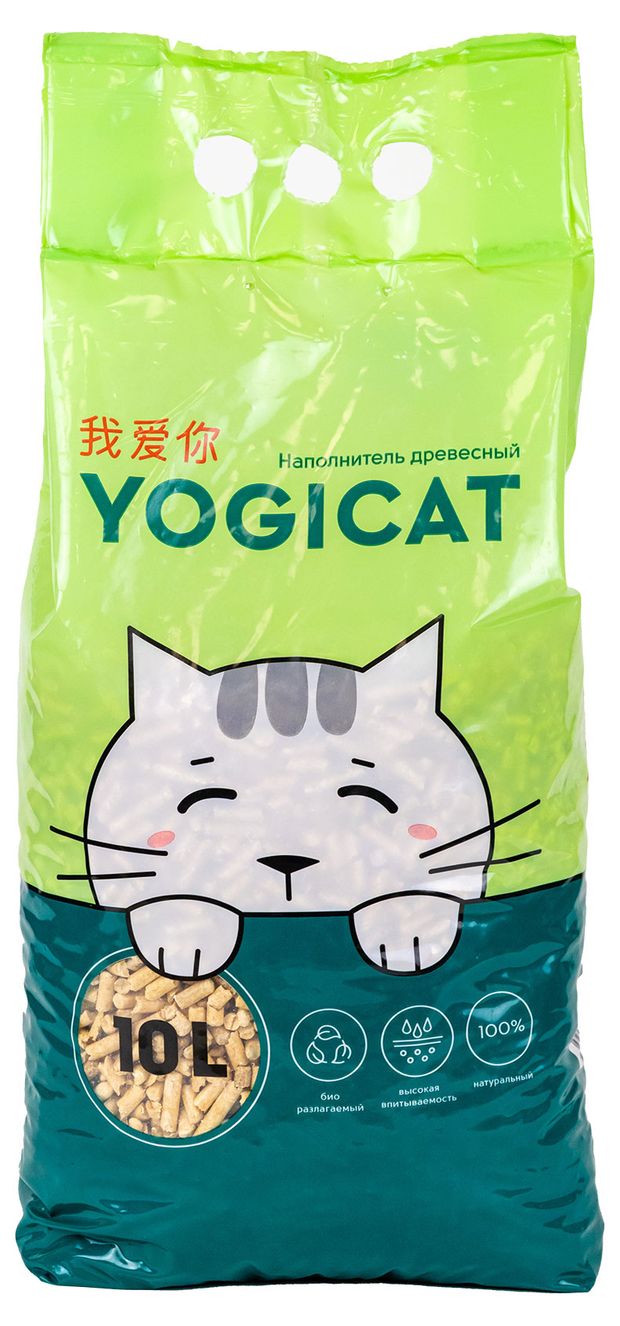 Наполнитель для туалета домашних животных Yogicat древесный впитывающий, 10 л