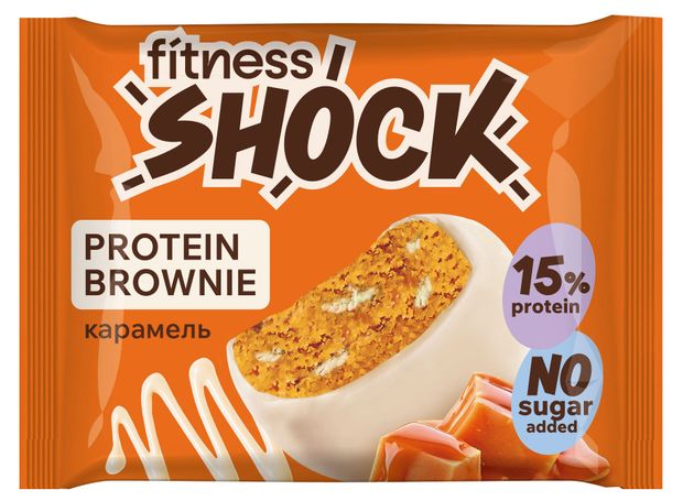 Пирожное протеиновое FitnesSHOCK Protein Brownie Брауни сливочный со вкусом карамели, 50 г