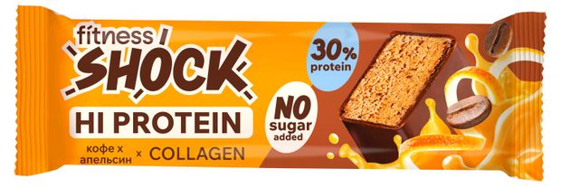 Батончик протеиновый FitnesSHOCK Hi Protein кофе апельсин с коллагеном, 40 г