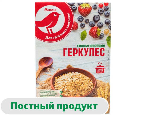 Хлопья овсяные АШАН Красная птица Геркулес 400 г 80₽