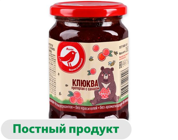 Протертая клюква АШАН Красная птица с сахаром, 350 г