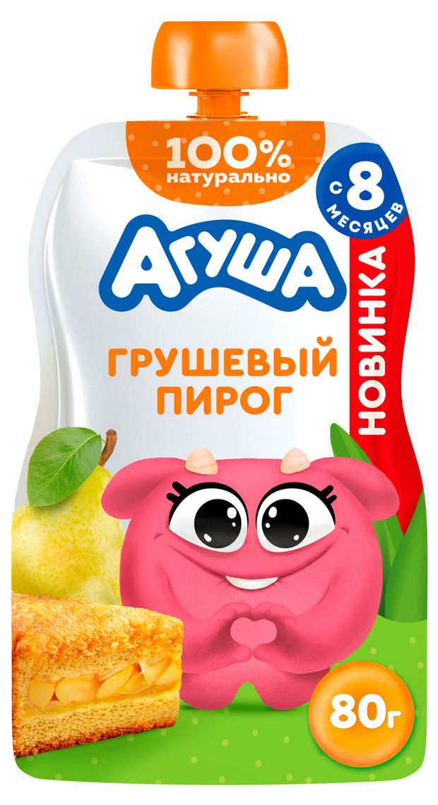 Пюре фруктовое Агуша Грушевый пирог без сахара с 8 мес 80 г 60₽