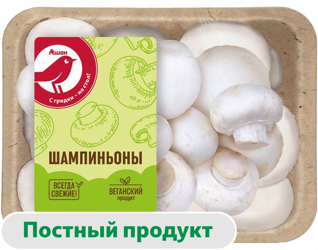 Грибы АШАН Красная птица шампиньоны 250 г 150₽