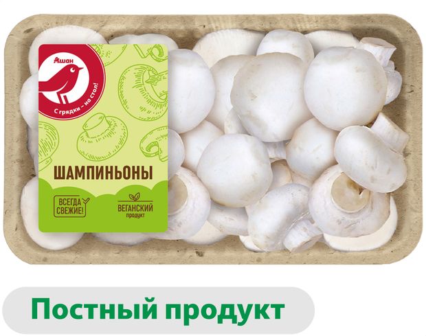 Грибы АШАН Красная птица шампиньоны 400 г 190₽