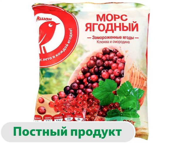 Ягодная смесь Морс ягодный АШАН Красная птица Клюква Красная смородина замороженные 300 г 300₽