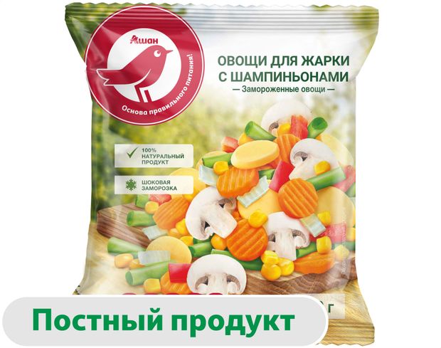 Овощная смесь АШАН Красная птица Овощи для жарки с шампиньонами замороженная 400 г 170₽