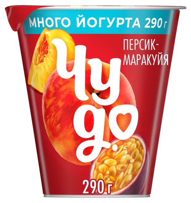 Йогурт Чудо вязкий живой Персик-Маракуйя 2% БЗМЖ, 290 г