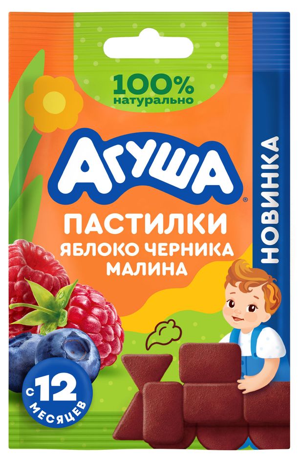 Фруктовые пастилки Агуша яблоко-черника-малина с 12 мес., 12 г
