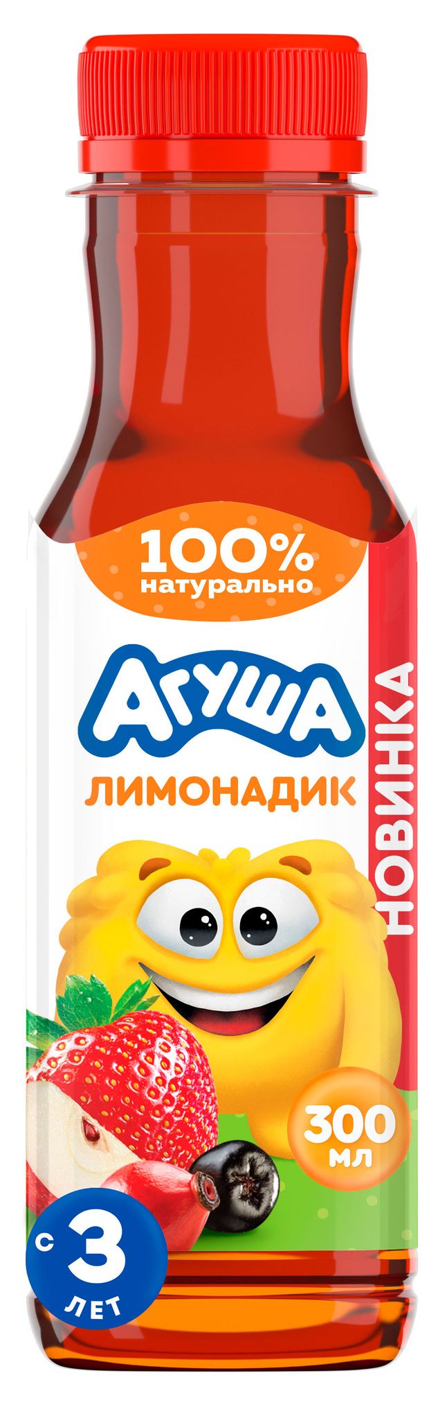 Лимонадик негазированный Агуша с соком фруктов и ягод натуральный без сахара с 3 лет, 300 мл
