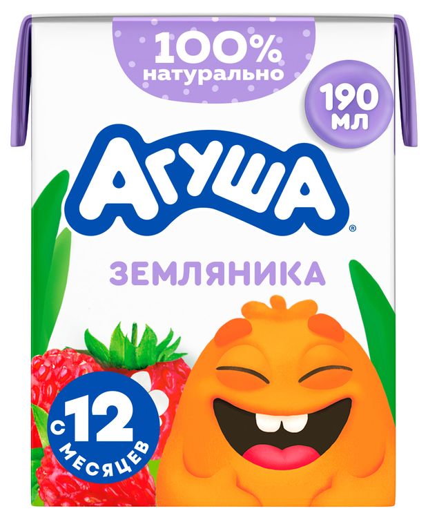 Коктейль молочный детский Агуша Земляника с ягодным соком 2% БЗМЖ с 12 мес, охлажденный, 190 мл