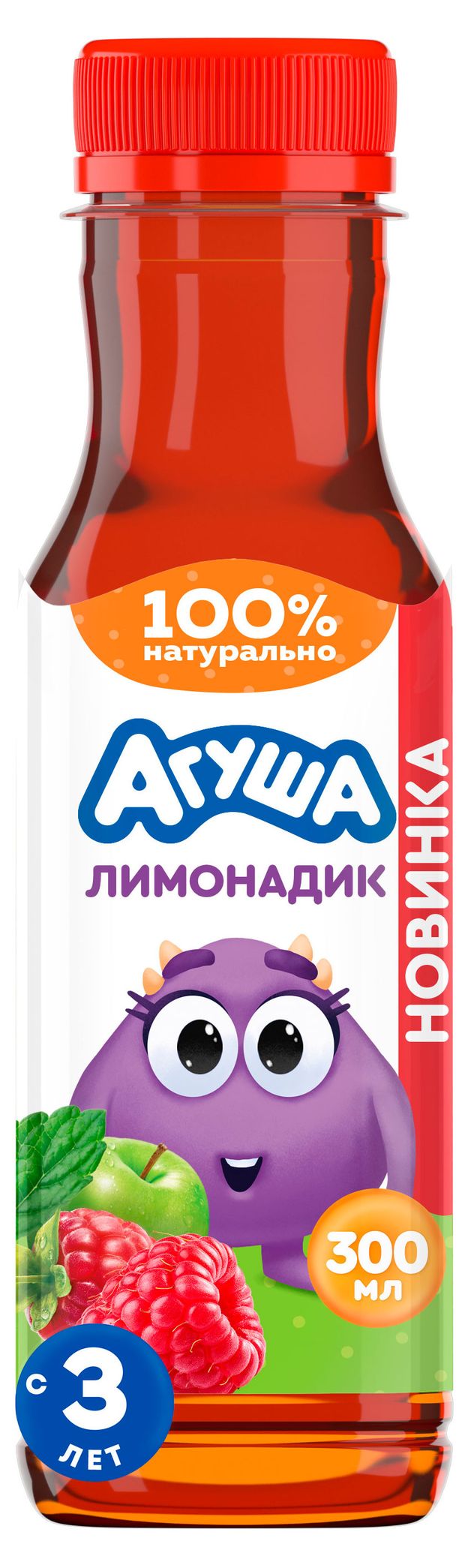 Лимонадик негазированный Агуша для детей с соком фруктов и ягод натуральный без сахара с 3 лет, 300 мл