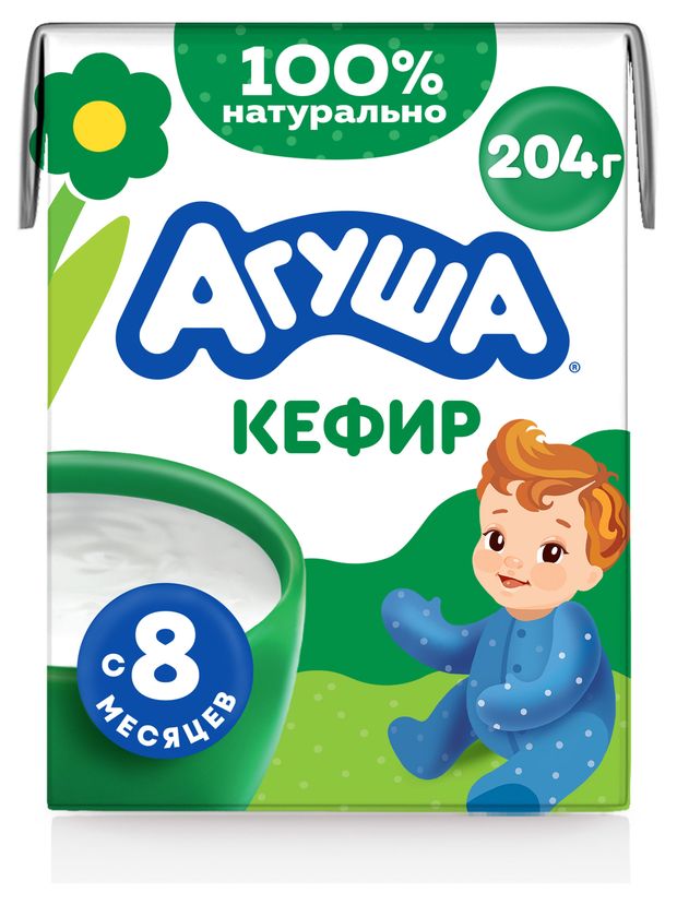 Кефир детский Агуша с 8 мес, 3,2% охлажденный, 204 г