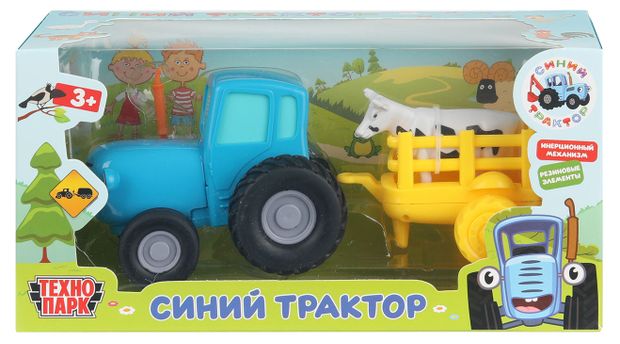 Машина металлическая Технопарк Синий Трактор с телегой