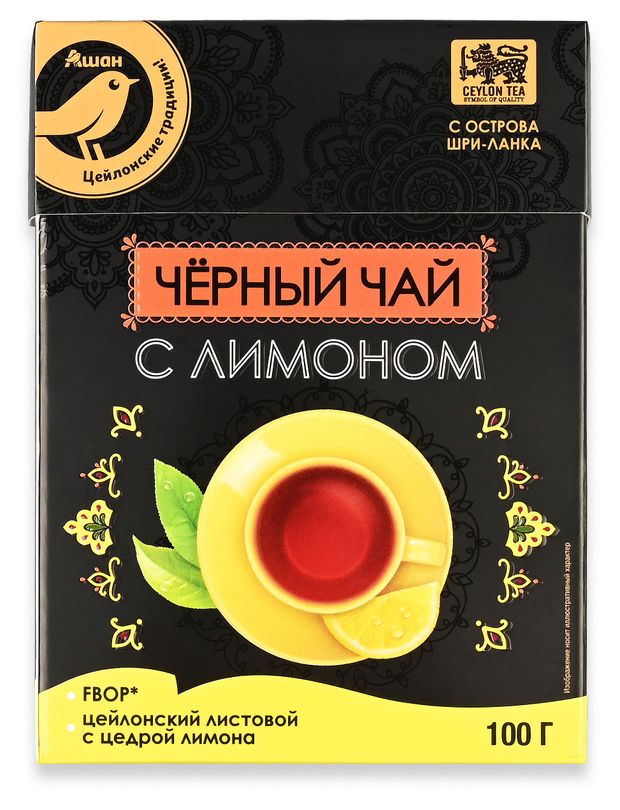 Чай черный АШАН Золотая птица с лимоном Шри-Ланка, 100 г